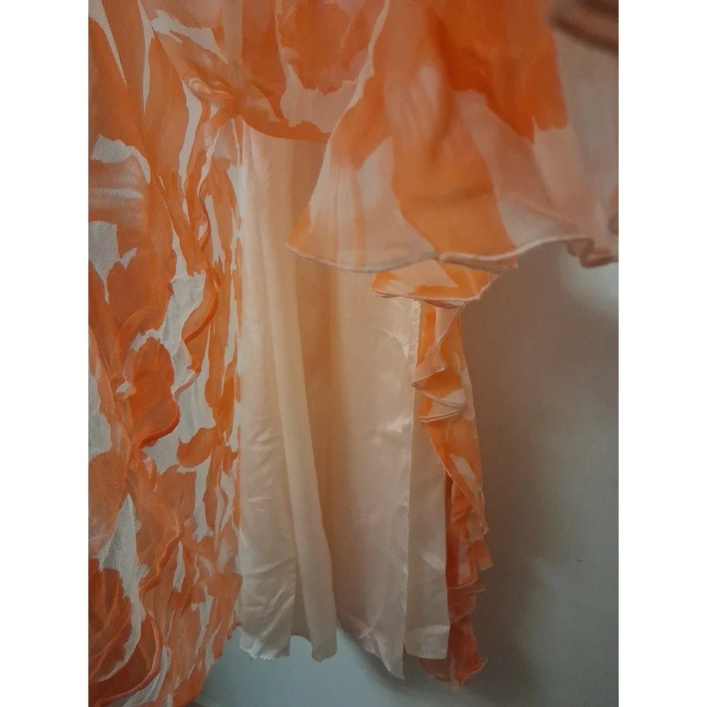 100% Silk Floral‎ Maxi Dress Women's 12 Strappy Ruffle Waterfall Chiffon Fairy - Picture 8 of 16